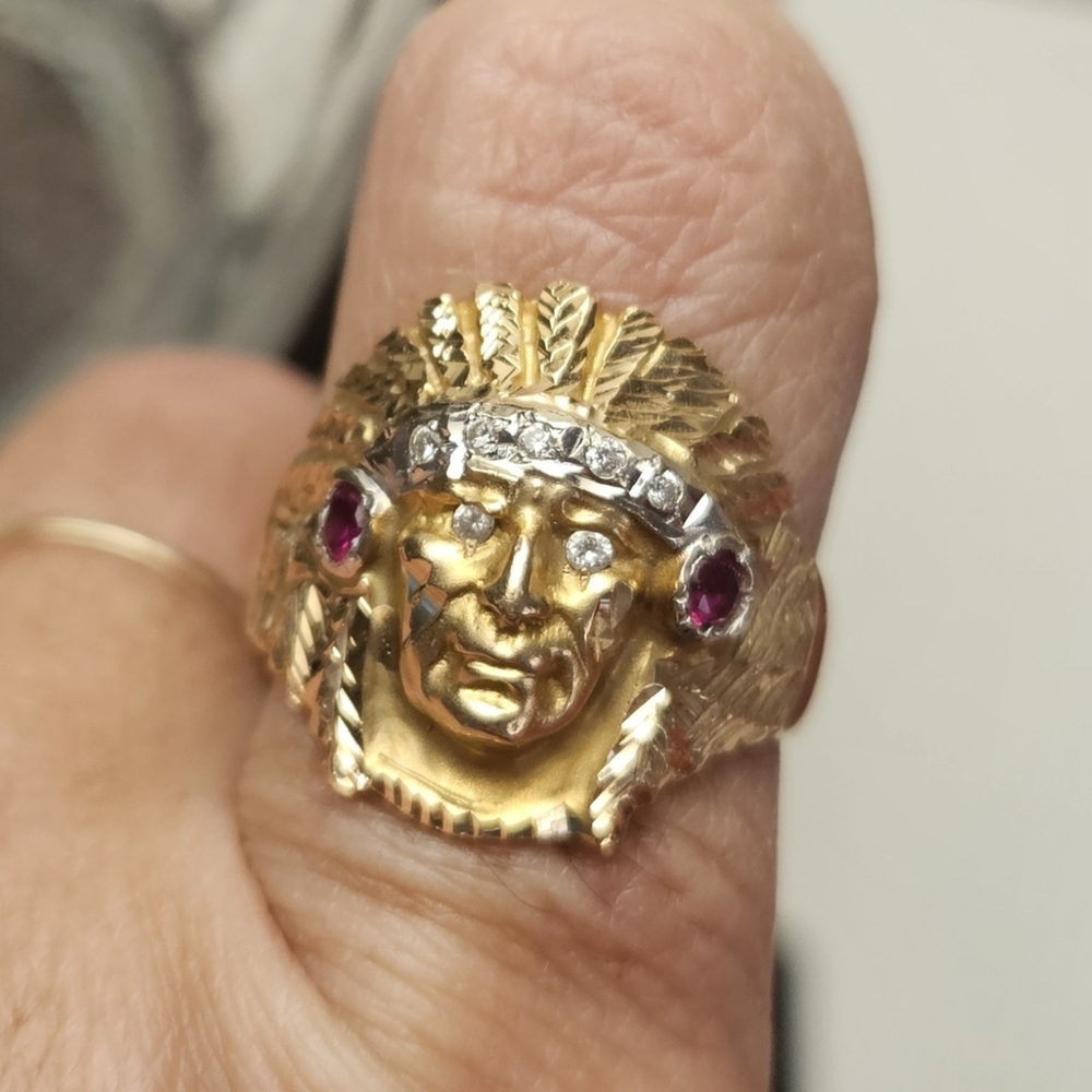 14kt Yellow Gold Native American Chief Ring 8.25 gr. - Picture 4 of 5